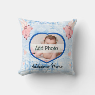 Cute Flying Pig with Wings When Pigs Fly Sky Throw Pillow