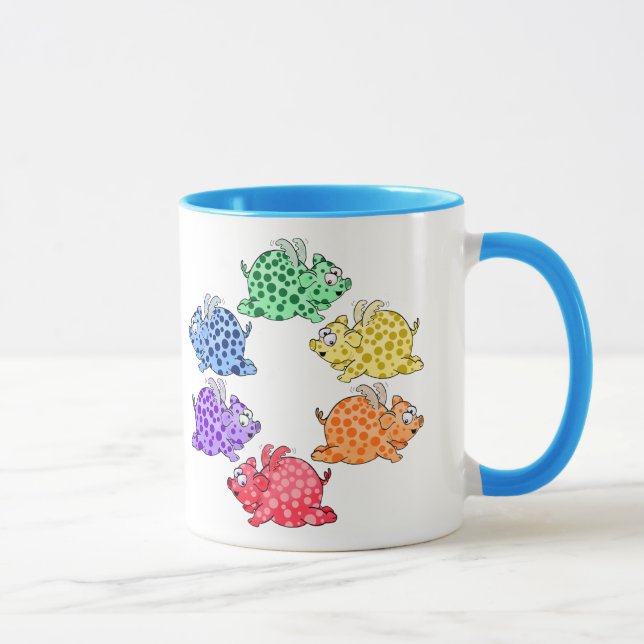 Cute flying pigs cartoon drawings mug (Right)