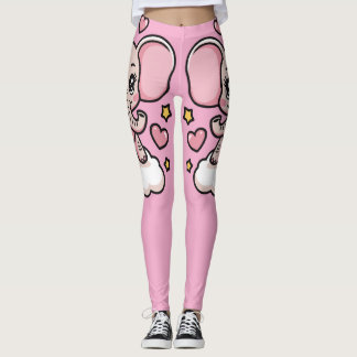 Cute Flying Pink Elephant Whimsical Stars &hearts Leggings