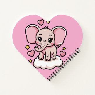 Cute Flying Pink Elephant Whimsical Stars &hearts Notebook