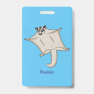 Cute flying sugar glider cartoon illustration badge