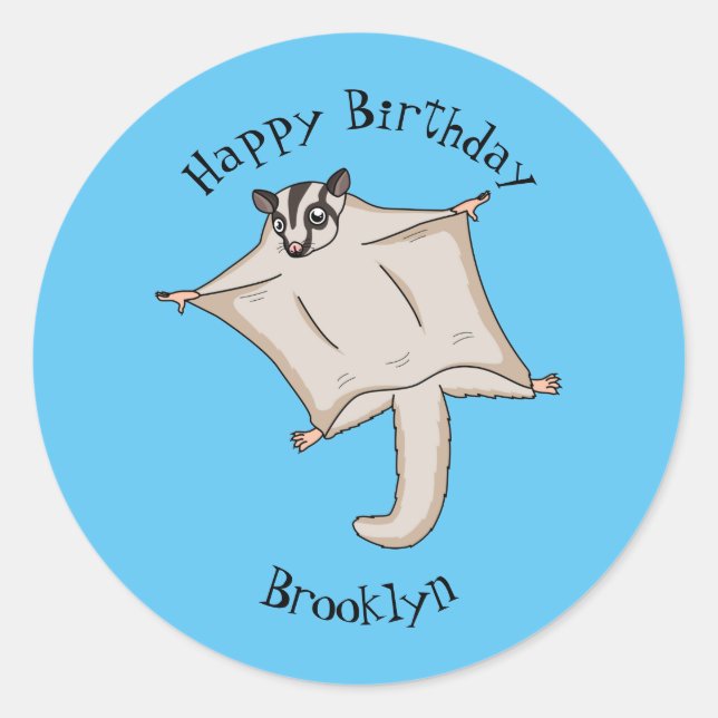 Cute flying sugar glider cartoon illustration classic round sticker (Front)