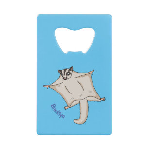 Cute flying sugar glider cartoon illustration credit card bottle opener