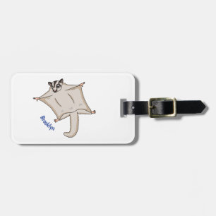 Cute flying sugar glider cartoon illustration luggage tag