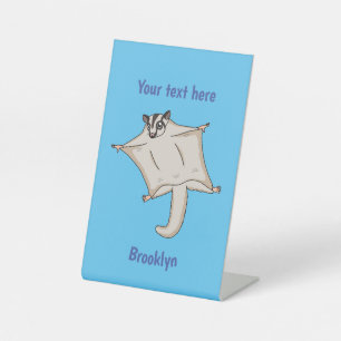 Cute flying sugar glider cartoon illustration pedestal sign
