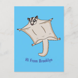 Cute flying sugar glider cartoon illustration postcard