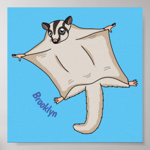 Cute flying sugar glider cartoon illustration poster