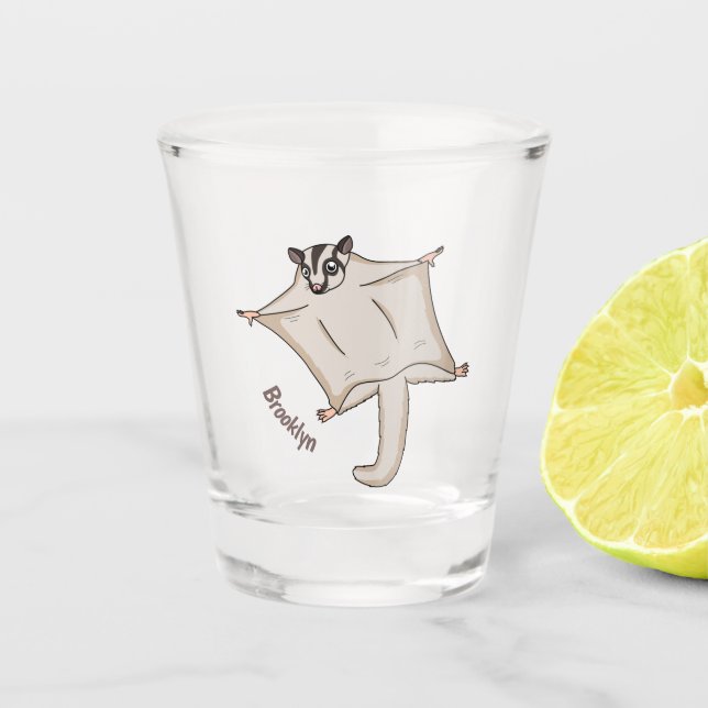Cute flying sugar glider cartoon illustration shot glass (Front)