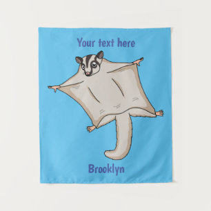 Cute flying sugar glider cartoon illustration tapestry