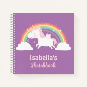Cute Flying Unicorn and Rainbow Girls Sketchbook Notebook