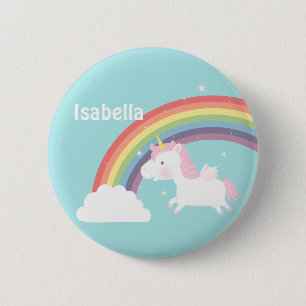 Cute Flying Unicorn Rainbow For Girls 2 Inch Round Button