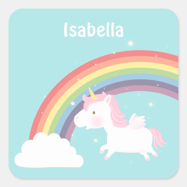 Cute Flying Unicorn Rainbow For Girls Square Sticker (Front)