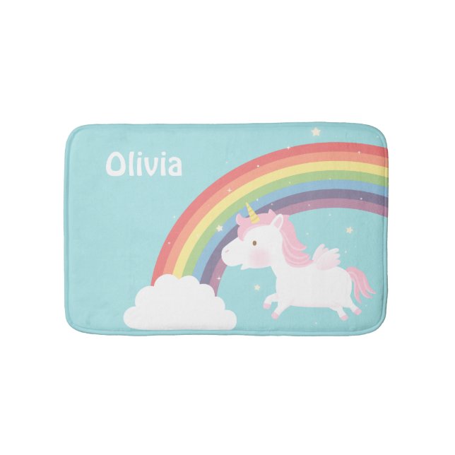 Cute Flying Unicorn Rainbow Girls Room Decor Bath Mat (Front)
