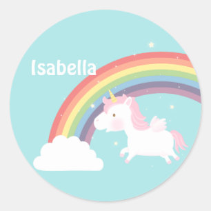Cute Flying Unicorn Rainbow Personalized Classic Round Sticker