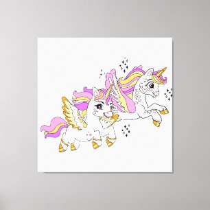 Cute flying unicorns canvas print