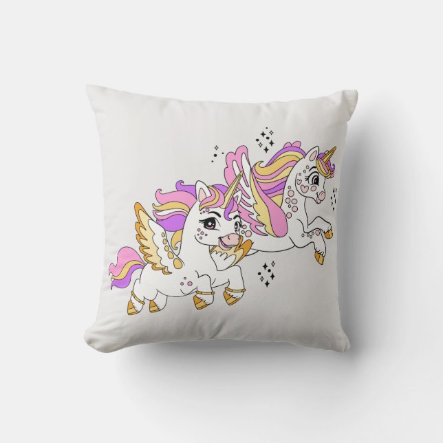 Cute flying unicorns  throw pillow (Front)
