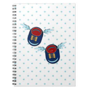 Cute flying winged little shoes in blue & red notebook