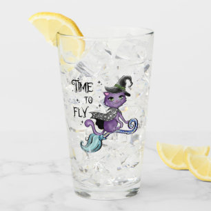 Cute Flying Witch Cat   Time To Fly Glass