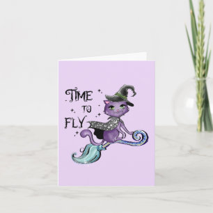 Cute Flying Witch Cat   Time To Fly Note Card