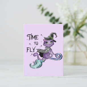Cute Flying Witch Cat   Time To Fly Postcard