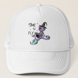 Cute Flying Witch Cat   Time To Fly Trucker Hat