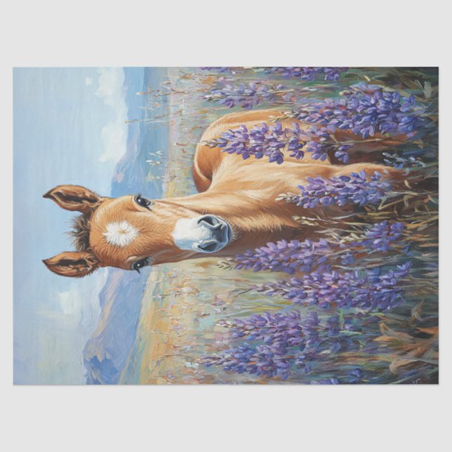 Cute Foal Purple Lupine Flowers Decoupage Tissue Paper (Front)