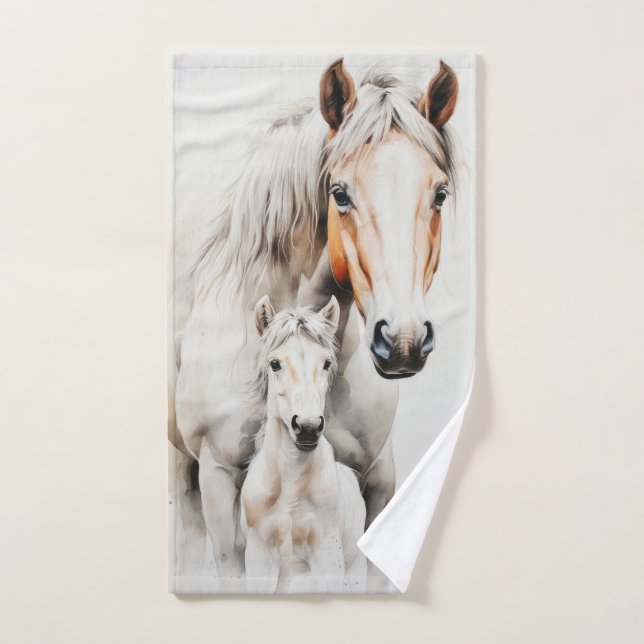 Cute foal with mother horse bath towel set (Hand Towel)