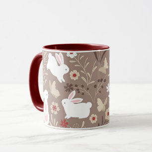 Cute Folk Art Bunny and Flowers Mug