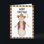 Cute Folk Art Cowboy Snowman Christmas Holiday Card<br><div class="desc">Original art in acrylic on paper by Deborah Miller,  Missouri artist</div>