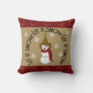 Cute Folk Art Cowboy Snowman Christmas Throw Pillow