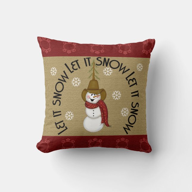 Cute Folk Art Cowboy Snowman Christmas Throw Pillow (Front)