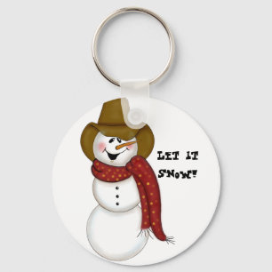 Cute Folk Art Cowboy Snowman Keychain