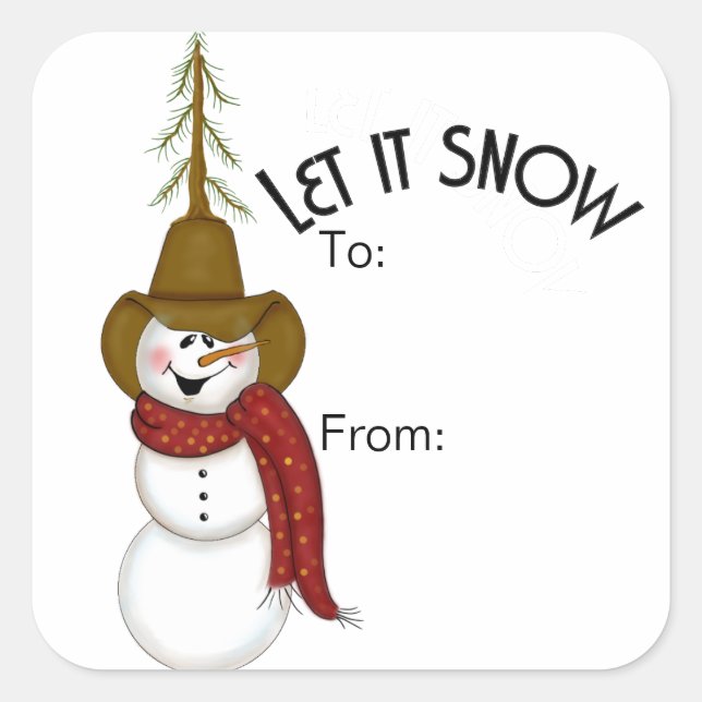 Cute Folk Art Cowboy Snowman Square Sticker (Front)