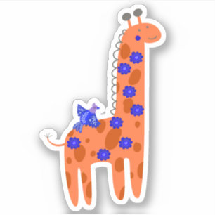 Cute Folk Art Giraffe Bird Orange Blue Laptop
