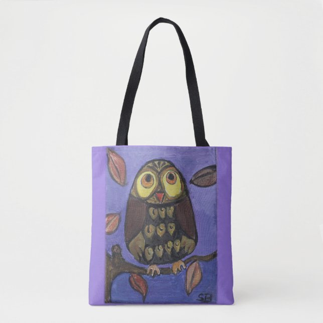 Cute Folk Art Owl Tote Bag (Front)