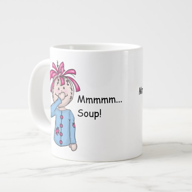 Cute Folk Art Rag Doll Soup Personalize Large Coffee Mug (Front Left)