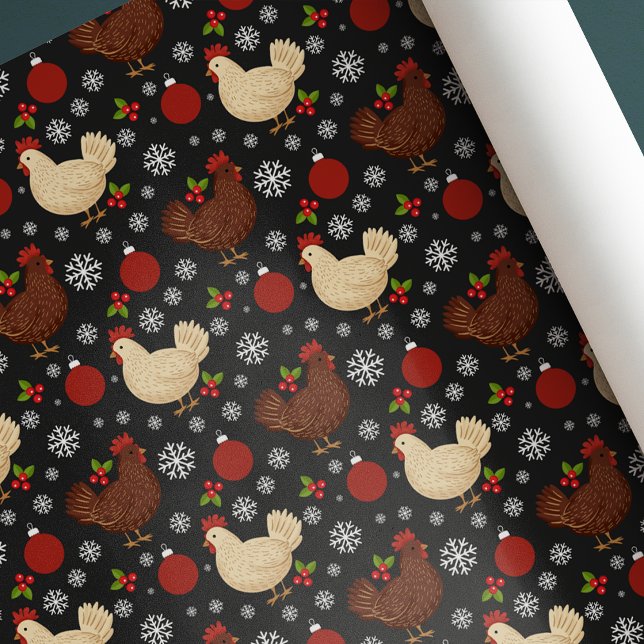 Cute Folk Art Rustic Black Christmas Wrapping Paper (Creator Uploaded)