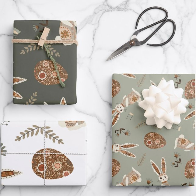 Cute Folk Bunny Egg Easter Pretty Pattern Fun  Wrapping Paper Sheet (Creator Uploaded)