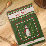 Cute Folk Snowman Personalized Christmas  Kitchen Towel<br><div class="desc">Cute Personalized Snowman tea towel. These Christmas kitchen towels are perfect to add some holiday spirit to your kitchen. Pair it with a bottle of wine and it makes a great Christmas gift for friends, family, coworkers, neighbours, etc. The personalized name annd holiday message area can be changed to anything...</div>