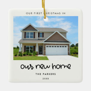 Cute font First Christmas in our new home Ceramic Ornament