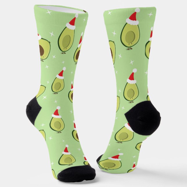 Cute Food Santa Hat Avocado Christmas Socks (Angled)