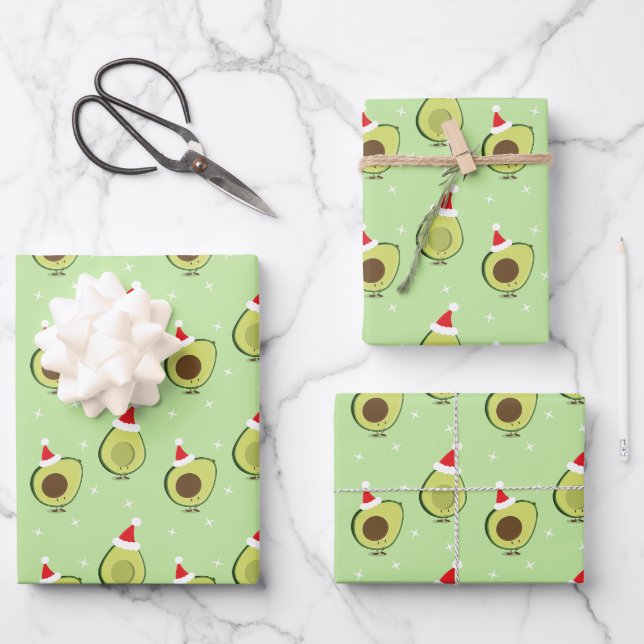 Cute Food Santa Hat Avocado Christmas Wrapping Paper Sheet (Front)
