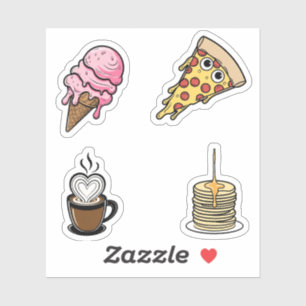 Cute Food Sticker Set, Pizza, Ice Cream, Coffee