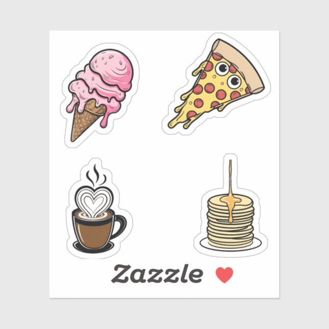 Cute Food Sticker Set, Pizza, Ice Cream, Coffee (Sheet)