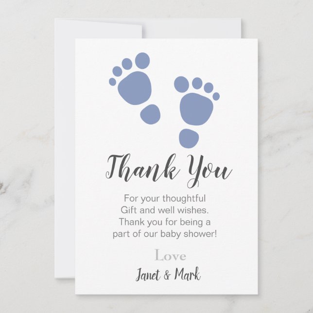 Cute Foot Print Baby Shower Thank You Card (Front)