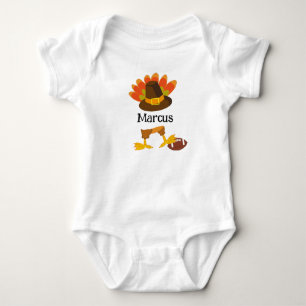 Cute Football Thanksgiving Turkey Cartoon Custom Baby Bodysuit