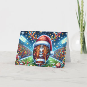 Cute Football with Reindeer Antlers Christmas Holiday Card