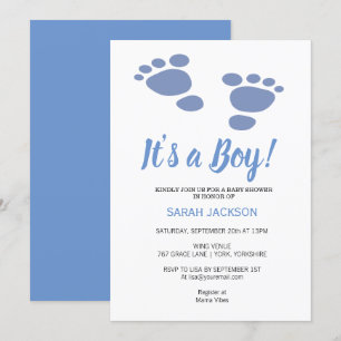 Cute Footprint Modern Blue It’s a Boy Baby Shower  Invitation