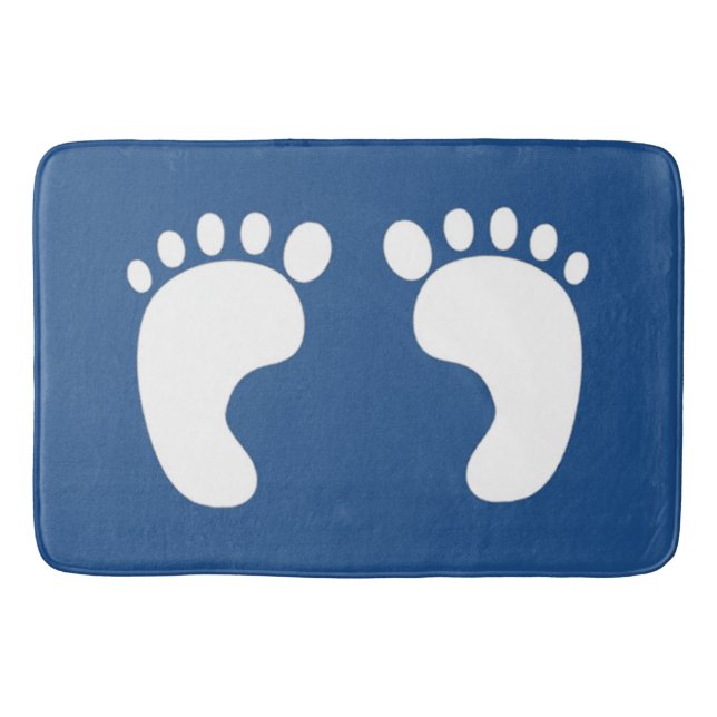 Cute Footprints on Blue Bath Mat (Front)