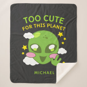 Cute for This Planet Fun Alien Personalized Name Sherpa Blanket